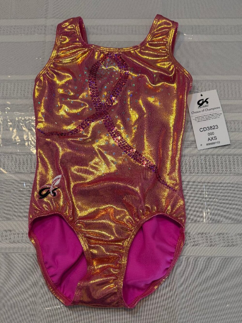 GK Breast Cancer Leotard with Rhinestones - Size AXS - NWT